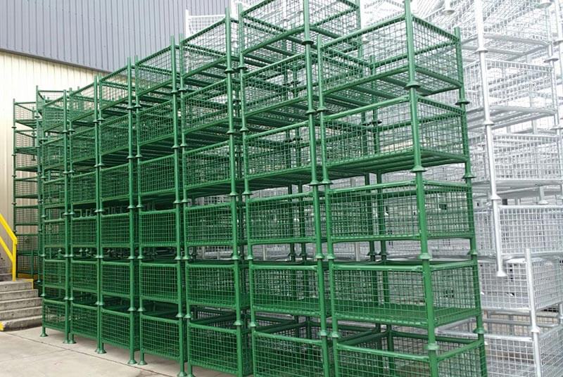 Storage shelves made of mesh pallets