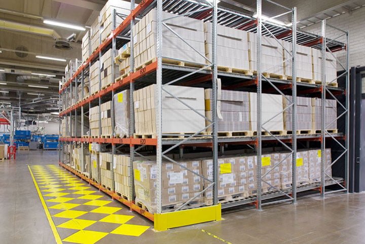 Sliding pallet shelves store goods